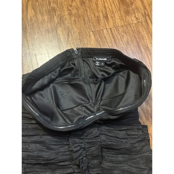 y2k Black Strapless Ruched Ruffle Bodycon Mini Dress Size 3 small bodycon party - Picture 6 of 6